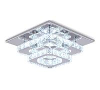 Finktonglan Plafoniera LED in Cristallo K9, Quadrata 25×25 cm, Flush Mount a Profilo Basso, Bianco Freddo 4500-6000K, Acciaio Inox, per Soggiorno Camera Cucina