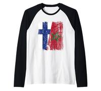 Finlandia Marocco Half Flag Finlandese Marocchino Heritage Jersey Maglia con Maniche Raglan