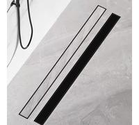 Finmrys Canalina per doccia, 110 cm, colore nero opaco, piastrellabile, extra piatta, in acciaio inox, set completo di scarico a 360 gradi, sifone con antiodore e filtro per capelli, dimensioni 30 cm