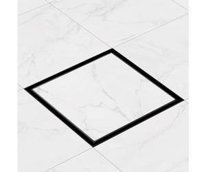 Finmrys Scarico a pavimento, quadrato, nero, opaco, piastrellabile, 10 x 10 cm, extra piatto, in acciaio inox, set completo di scarico per doccia a 360°, sifone con antiodore e filtro per capelli