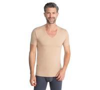FINN Clean-Cut - Maglietta intima da uomo a maniche corte con scollo a V, invisibile, con finitura laser, senza cuciture, in modal originale Lenzing per camicia e abito, color carne, XL