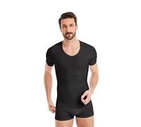 FINN Maglia Dimagrante Uomo con Scollo a V - Canottiera Snellente a Maniche Corte in Cotone - Camicia compressiva Body Shaper per Una Pancia più Piatta Nero S
