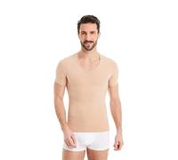 FINN Maglia Dimagrante Uomo con Scollo a V - Canottiera Snellente a Maniche Corte in Cotone - Camicia compressiva Body Shaper per Una Pancia più Piatta Color Pelle XXL