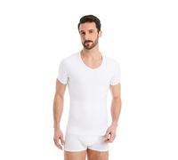 FINN Maglia Dimagrante Uomo con Scollo a V - Canottiera Snellente a Maniche Corte in Cotone - Camicia compressiva Body Shaper per Una Pancia più Piatta Bianco 4XL