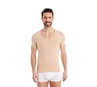 FINN Maglia Intima Funzionale per Uomo con Scollo a V - T-Shirt Anti-Sudore con Inserti Contro Le Macchie di Sudore - Canottiera a Maniche Corte in Tessuto Originale Lenzing® Modal Color Pelle L
