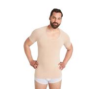 FINN Maglietta a Compressione Senza Cuciture da Uomo con Effetto Snellente, a Maniche Corte Modellante Senza Cuciture, Forte Shapewear per Una Pancia Piatta, Color Carne, L