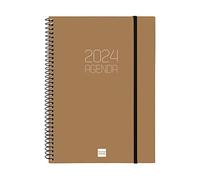 Finocam - Agenda 2024 Spiral Opaque Settimana Vista Orizzontale Gennaio 2024 - Dicembre 2024 (12 mesi) Marrone Spagnolo
