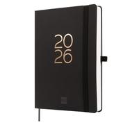 Finocam - Agenda 2026 1 Giorno per Pagina | Gennaio - Dicembre 12 mesi | Agenda A5 con elastico e nastro in tessuto | Copertina Morbida Capri - Nero - Internazionale