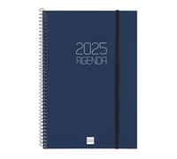 Finocam - Agenda Spiral Opaque 2025 Settimana Vista Verticale Gennaio 2025 - Dicembre 2025 (12 mesi) Blu Catalano