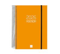 Finocam - Agenda Spirale 2026 Pagina 1 Giorno | Gennaio - Dicembre (12 mesi) | Agenda annuale 2026 con gomma | Coperchio in polipropilene a spirale Opaque - Arancione - Catalano