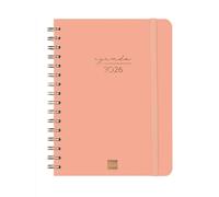 Finocam - Agenda Spirale 2026 Settimana Layout Verticale | Gennaio - Dicembre 12 mesi | Agenda Annuale 2026 con elastico | Doppia Spirale Copertina Rigida Spirale Alma - Corallo - Internazionale