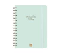 Finocam - Agenda Spirale 2026 Settimana Vista Orizzontale | Gennaio - Dicembre (12 mesi) | Agenda annuale 2026 con gomma | Spirale Doppia Copertina Rigida - Menta - Italiano