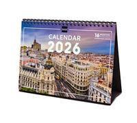 Finocam - Calendario da tavolo 2026 Mese Vista Gennaio - Dicembre 2026 + Sep.- Dic. 2025 4 mesi ridotti | Calendario 2026 | Immagini Madrid - Internacional, Tavolo Imagini, S - 210x150 mm