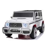 FINOOS Auto Macchina elettrica per bambini 2 posti Mercedes G63 AMG 4X4, 2 x 12V 7Ah Batteria a doppio sedile - con telecomando - Sedile in pelle e pneumatici EVA (Bianco)