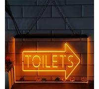 FINOTI Insegna al neon Freccia per bagno, Decorativa, 15.7"x11.8", PVC + Acrilico