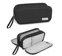 FINPAC Astuccio di Grande Capacità, Portatile Cancelleria Borsa con 3 Scomparti, Portamatite con Cerniera per Scuola Ufficio Studenti Universitari Adulto, (3 Scomparti-Nero)