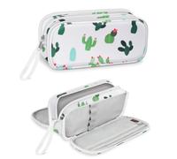 FINPAC Astuccio di Grande Capacità, Portatile Cancelleria Borsa con 3 Scomparti, Portamatite con Cerniera per Scuola Ufficio Studenti Universitari Adulto, (Cactus)