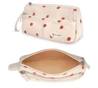 FINPAC Astuccio in Velluto a Costecon, Portatile Cancelleria Borsa con Cinturino da Polso, Portamatite Astuccio con Cerniera per Scuola Ufficio Studenti Universitari Adulto (Fragola)