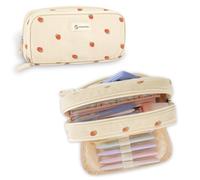 FINPAC Astuccio Portapenne, Astuccio in Velluto a Costecon 3 Scomparti, Grande Capacità Borsa Porta Penne Scuola Trucco Borsa per Università Studente Donna Uomo (Fragola)