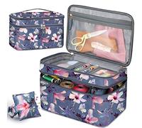 FINPAC Blooming Hibiscus - Custodia per riporre e organizzare accessori da cucito, borsa a doppio strato con cuscino da polso per aghi, materiale da ricamo, feltro
