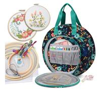 FINPAC Borsa per progetti di ricamo, custodia per il trasporto con tasche multiple per filo interdentale, cerchi, filo, kit di strumenti per punto [solo borsa], blu navy