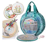 FINPAC Borsa per Progetto Ricamo Forniture Ricamo con Tasche multiple per Filo Interdentale, Cerchi, Filo, Kit Strumenti Punto [Solo Borsa], Illusioni Smeraldo