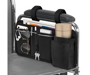 FINPAC Borsa per Sedia a Rotelle con Portapenne, Universale Pieghevole Walker Custodia con Strisce Riflettentiper, Multi-Tasche Braccioli Organizer per Deambulatori Rollator, (Nero)