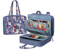 FINPAC Borsa portaoggetti da viaggio di grande capacità, con tasche trasparenti e manico, per lavori a maglia, uncinetto, arte, accessori da cucito (ibisco fiorito)