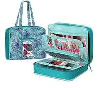 FINPAC Borsa portaoggetti da viaggio di grande capacità, con tasche trasparenti e manico, per lavori a maglia, uncinetto, arte, accessori da cucito (illusioni smeraldo)