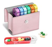 FINPAC Portapillole Settimanale 7 Giorni 4 Volte, 28 Scomparti Giornaliero Pill Box Organizzare con Borsa PU e Nome Carta, Scatola della Medicin de Viaggio, Mattino Pomeriggio Sera Notte,