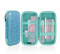 FINPAC Rigida Astuccio per Matite, EVA grande Astuccio Portamatite per Ufficio Scuola, Antiurto Custodia per Penne Stilografiche e Pennini, (Blu scintillante)