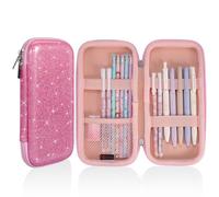 FINPAC Rigida Astuccio per Matite, EVA grande Astuccio Portamatite per Ufficio Scuola, Antiurto Custodia per Penne Stilografiche e Pennini, (Rosa scintillante)