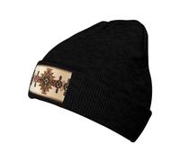 FInpan Berretto invernale in lana con pittura nativa americana, berretto lavorato a maglia da uomo e donna, foderato con morbido cappello delicato sulla pelle, caldo cappello nero, Nero , Etichettalia
