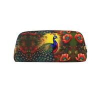 FInpan Peacock Flowers - Astuccio in vera pelle con cerniera, per cancelleria, trucchi, adatto per studenti, scuola, ufficio., Oro, Taglia unica, Beauty case