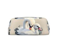 FInpan Simpatico piccolo cigno in vera pelle con cerniera, astuccio per cancelleria, borsa per trucco, adatta per studenti, scuola, ufficio., Oro, Taglia unica, Beauty case
