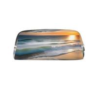 FInpan Sunset Over The Waves, astuccio in vera pelle con cerniera, per cancelleria, trucco, adatto per studenti, scuola, ufficio., Oro, Taglia unica, Beauty case