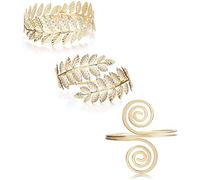 Finrezio 3 pezzi bracciale polsino braccio vittoriano filigree swirl gypsy boho bracciale a cerchio aperto foglia minimalista bracciale a spirale placcato oro, One Size, metallo, One Size, Metallo