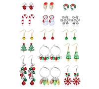 Finrezio 8-36 Paia Pendenti Orecchini Natale Set per Donna e Ragazze - Albero Natale, Ghirlanda Natale, Santa e Regali Natale Partito