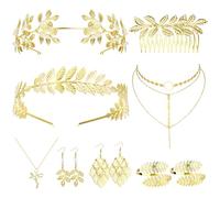 Finrezio Set di Accessori per Costume da dea Greca per Donna Fascia per Capelli a Forma di Foglia Bracciale per Bracciali Pendenti per Matrimonio Toga Party