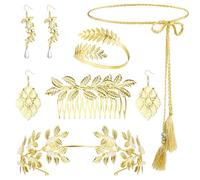 Finrezio Set di Accessori per Costume da dea Greca per Donna Fascia per Capelli a Forma di Foglia Bracciale per Bracciali Pendenti per Matrimonio Toga Party