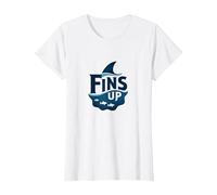 Fins Up: Ocean Adventure per Gli Appassionati di Squali Maglietta, Donna, Bianco, XL
