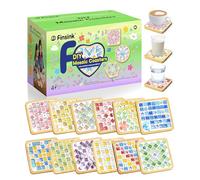 Finsink Set di 12 sottobicchieri a mosaico per bambini, set fai da te,di sottobicchieri in legno, set di pietre a mosaico per il fai da te, regalo di compleanno per bambini adulti