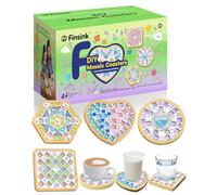 Finsink Set di 4 sottobicchieri a mosaico per bambini, set fai da te,di sottobicchieri in legno, set di pietre a mosaico per il fai da te, regalo di compleanno per bambini adulti