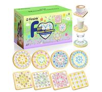 Finsink Set di 8 sottobicchieri a mosaico per bambini, set fai da te,di sottobicchieri in legno, set di pietre a mosaico per il fai da te, regalo di compleanno per bambini adulti