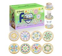 Finsink Set di 8 sottobicchieri a mosaico per bambini, set fai da te,di sottobicchieri in legno, set di pietre a mosaico per il fai da te, regalo di compleanno per bambini adulti