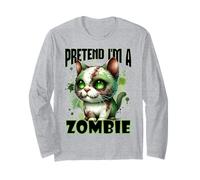 Finta di Essere Un Gatto Zombie Commedia Horror Design Halloween Maglia a Manica