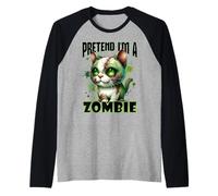 Finta di Essere Un Gatto Zombie Commedia Horror Design Halloween Maglia con Maniche Raglan