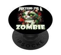 Finta di essere un gatto zombie commedia horror design Halloween PopSockets PopGrip Adesivo