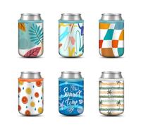 FINTIE 6 Pezzi 12oz Manicotto Isolanti Riutilizzabili per Lattine Cooler Can Cover - Neoprene Termico Fodere per Birra, Bibite e Bevande Estive (12oz)