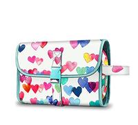 FINTIE Beauty Case da Viaggio Portatile Trucco, Borse Toilette da Viaggio Borsa Grande Custodia Organizer con Gancio per Appendere per Donna e Ragazze, Raining Hearts